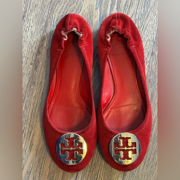 Tory Burch Shoes - Tory Burch Red Suede Reva Ballet Flats 7.5